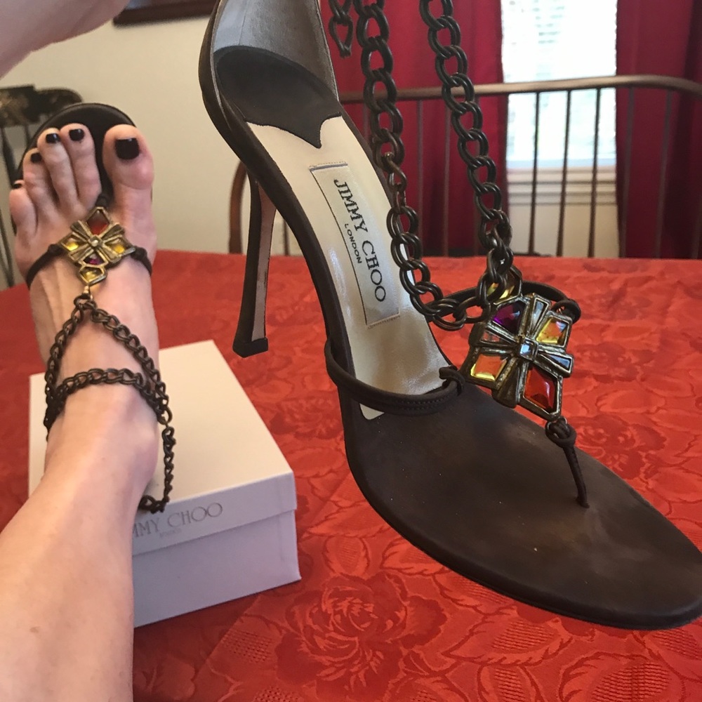 Jimmy Choo chain jeweled sandals